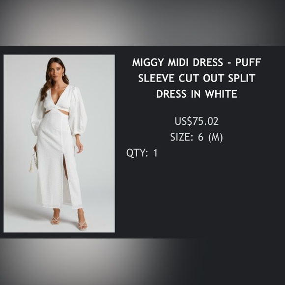 Showpo Miggy Midi Dress, White, puff sleeves - Picture 3 of 4